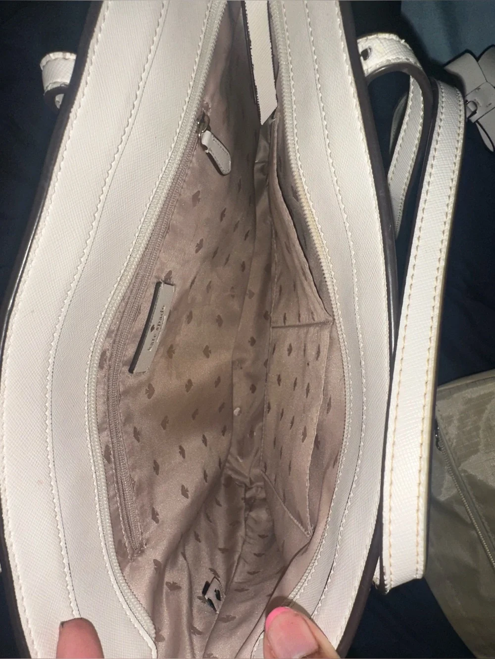kate spade Cream Leather Saffiano Tote with Gold Logo